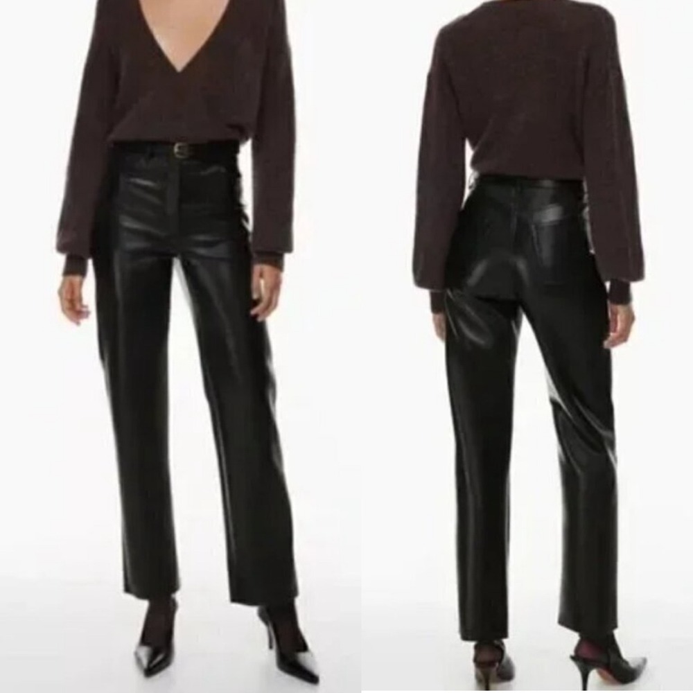 New NWT Wilfred Melina High Waisted Straight Leg Black Vegan Leather Pants - 6‎